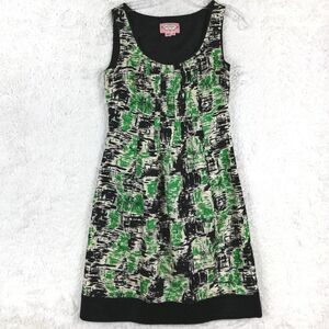 Phoebe Couture Womens Dress Sheath Silk Black Green Sleeveless Floral Abstract 2